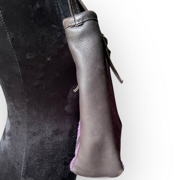 Barrhead Leather Brown Dearskin Aisling Medium Sized Bag w/ Purple Harris Tweed - Picture 4 of 16